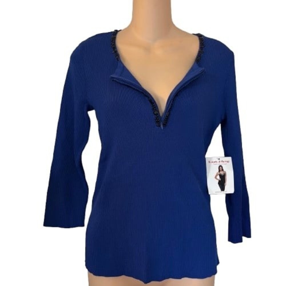 Cable & Gauge‎ Women's Sweater NWT Medium Blue Beaded